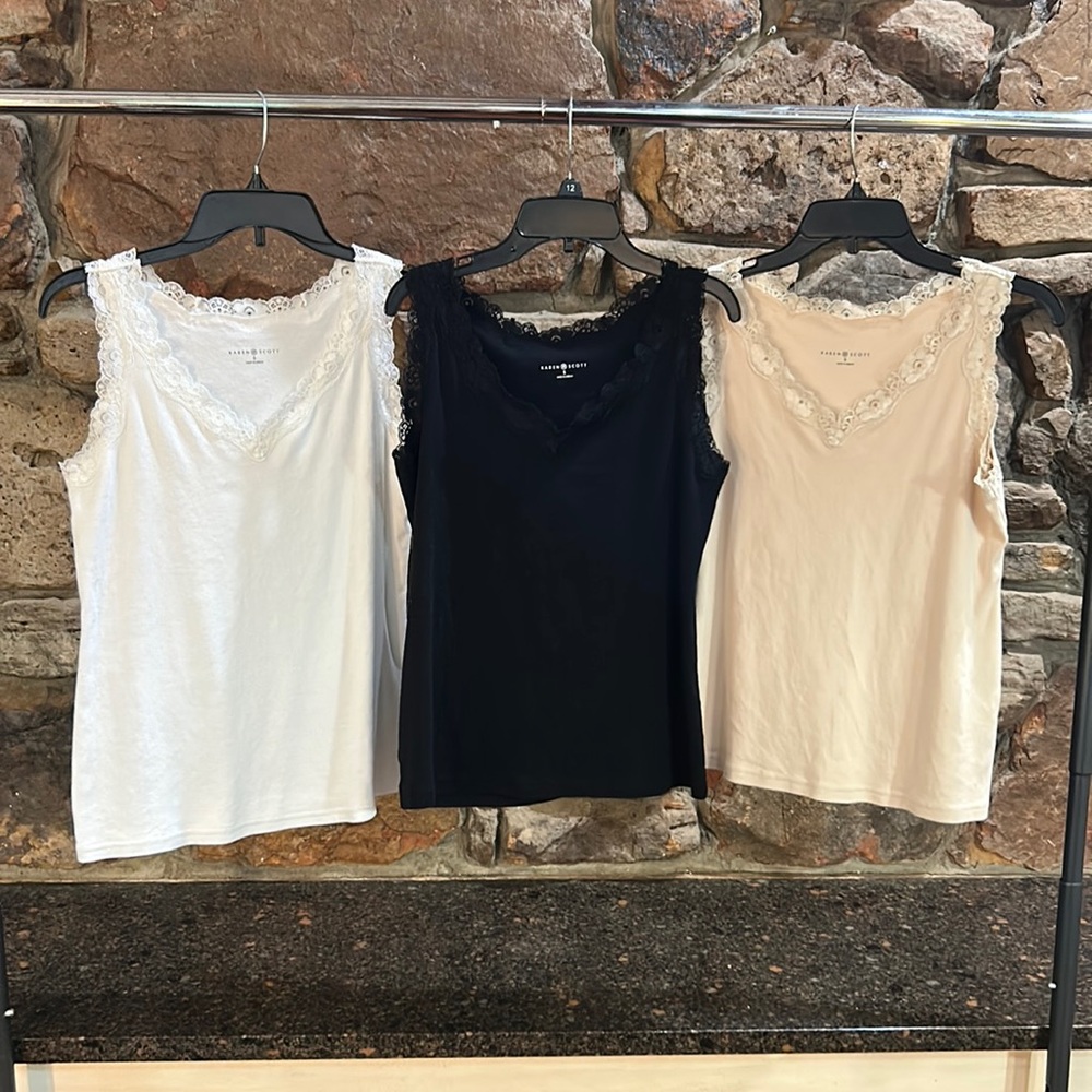 Karen Scott Cotton Lace-Trim Tank Tops!